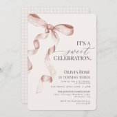 ベージュコケットボーガールバースデーパーティーの招待 (正面/裏面)