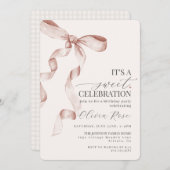 ベージュコケットボーガールバースデーパーティーの招待 (正面/裏面)