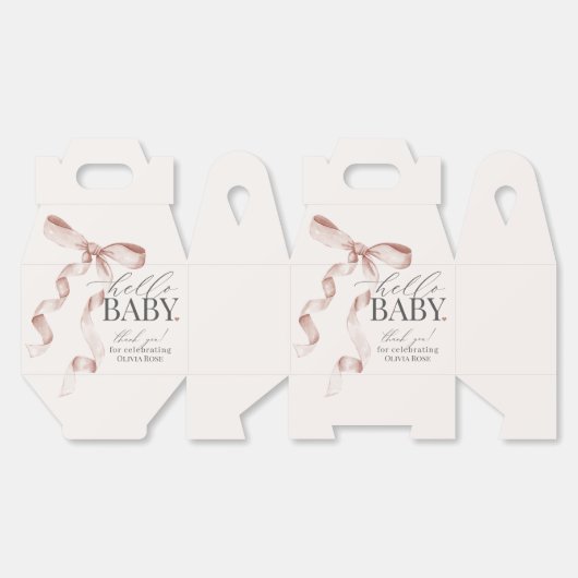 ベージュコケット弓女の子ベビーシャワーギフト フェイバーボックス (見開き)