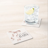 ベージュコケット弓女の子ベビーシャワーデコール スクエアペーパーコースター (インサイチュ)