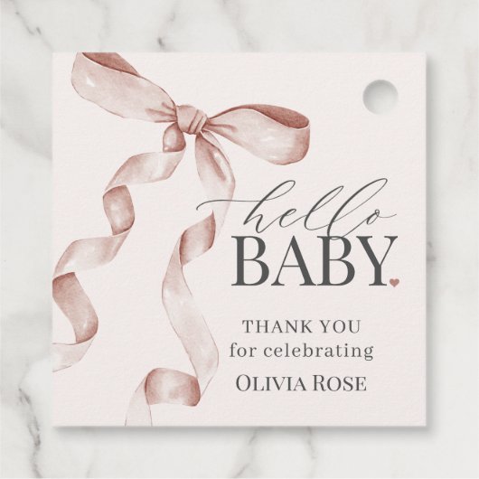 ベージュコケット弓女の子ベビーシャワー フェイバータグ (裏面)