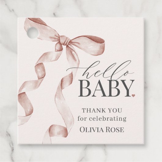 ベージュコケット弓女の子ベビーシャワー フェイバータグ (正面)