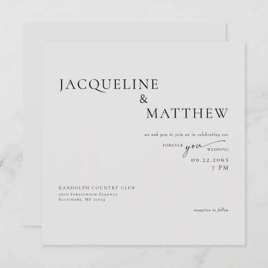 ベージュコンテンポラリーフォーエバーユー結婚スクエアQR 招待状 (正面/裏面)