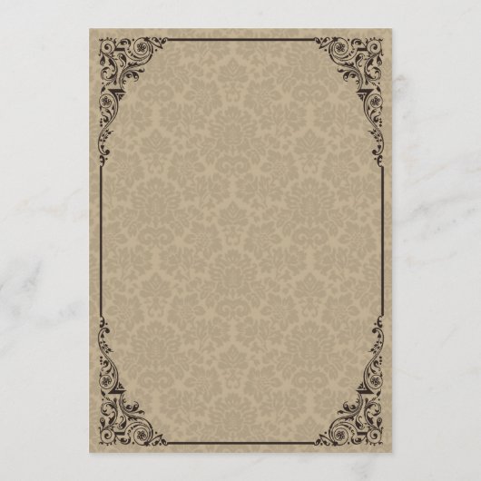 ベージュゴシック様式ビクトリアンなダマスク織の結婚式メニュー メニュー (裏面)