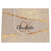 ベージュゴールドのアゲート大理石のイニシャル ラージペーパーバッグ (正面)