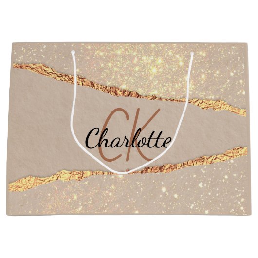 ベージュゴールドのアゲート大理石のモノグラム ラージペーパーバッグ (正面)