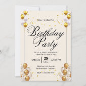 ベージュゴールドのモダンな誕生日パーティー 招待状 (正面)