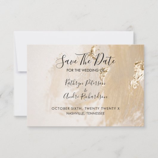 ベージュゴールドの水彩画 Save The Date 招待状 (正面)