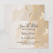 ベージュゴールドの水彩画 Save The Date 招待状 (正面/裏面)