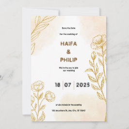 ベージュゴールドの花柄が繊細なライトウェディングの招待状 招待状