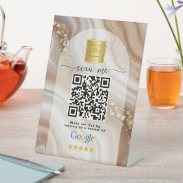 ベージュゴールドのGoogleレビューQRコード 台座サイン
