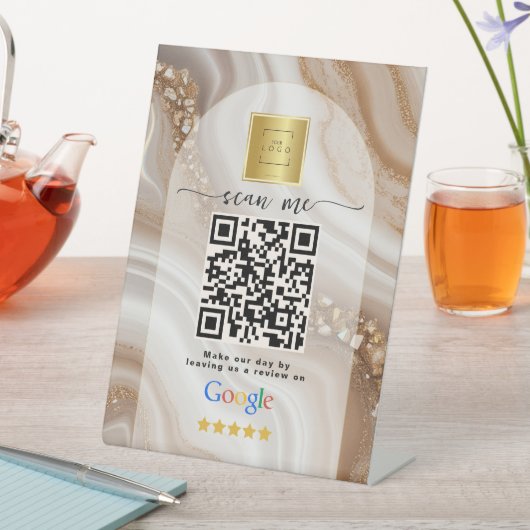 ベージュゴールドのGoogleレビューQRコード 台座サイン (インサイチュ)