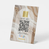 ベージュゴールドのGoogleレビューQRコード 台座サイン (正面)