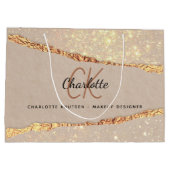 ベージュゴールドアゲート大理石モノグラムビジネス ラージペーパーバッグ (裏面)