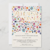 ベージュゴールド タイポグラフィー フラワーの結婚式リハーサル 招待状 (正面)