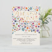 ベージュゴールド タイポグラフィー フラワーの結婚式リハーサル 招待状 (スタンド正面)