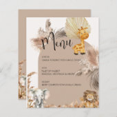 ベージュサファリテーマジャングル動物キッズパーティーメニュー (正面/裏面)