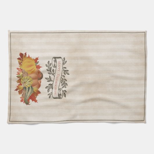 ベージュサンクスギビングカボチャとスカッシュ キッチンタオル (横)