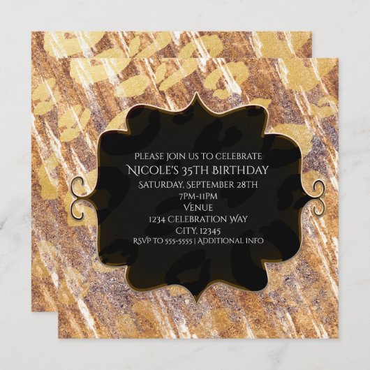 ベージュサンディきらめくレオパードグラマー招待状 招待状 (正面/裏面)