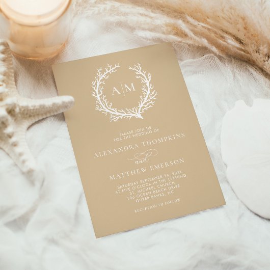 ベージュサンド航海のコーラルリーフミニマルズ結婚ス 招待状