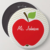 ベージュシェブロンのリンゴ；ジグザグ 缶バッジ (正面&裏面)