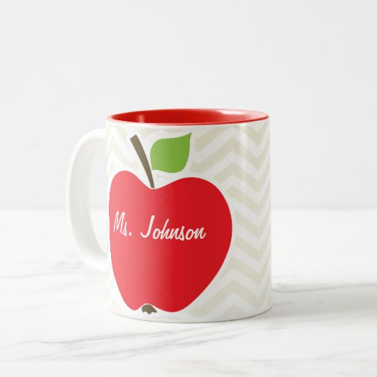 ベージュシェブロンのApple; ジグザグ形 ツートーンマグカップ (正面左)