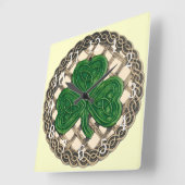 ベージュシャムロックアンドケルト結び目模様スクエア時計 スクエア壁時計 (傾斜)