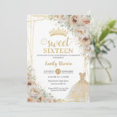 ベージュシャンパンクリーム金ゴールドフローラSweet sixteen 招待状 (スタンド正面)