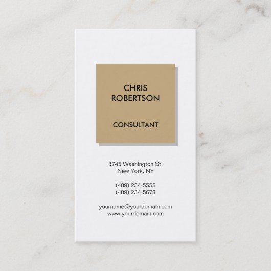 ベージュシルバーグレーシャドーホワイトビジネスカード 名刺 (正面)