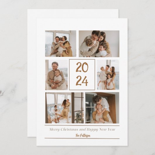 ベージュシンプルの家族の写真メリークリスマスカード シーズンカード (正面/裏面)