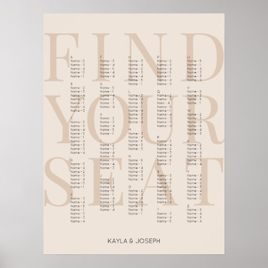 ベージュシンプルアルファベット座席図記号 ポスター (正面)