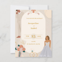 ベージュシンプルイラストレーション結婚式招待状 招待状