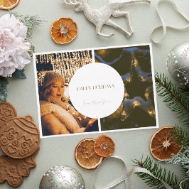 ベージュシンプルコラージュクリスマスフォトカード サンキューカード