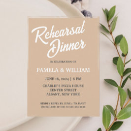 ベージュシンプルスタイル結婚ズリハーサルディナー 招待状