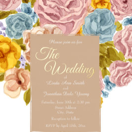 ベージュシンプルスタイル結婚ズ 箔招待状