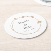ベージュシンプルハートリース結婚ズ ペーパーコースター (アングル)
