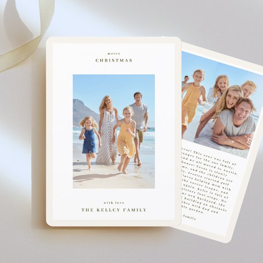 ベージュシンプルフォトクリスマスにモスグリーン シーズンカード