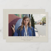 ベージュシンプルモダン写真独身の卒業 案内状 (正面/裏面)