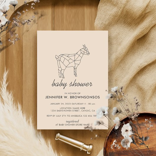 ベージュシンプルラインアニマルワイルドヤギ 招待状