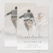 ベージュシンプルロマンチック保存の日付カード セーブザデート (正面/裏面)