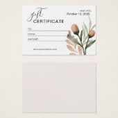 ベージュシンプル水彩色フローラギフト証明書 (正面&裏面)