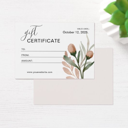 ベージュシンプル水彩色フローラギフト証明書 (デスク)