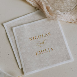 ベージュシンプル金ゴールド花パタ結婚ーン スタンダードカクテルナプキン