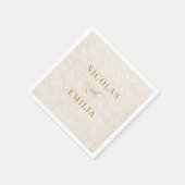 ベージュシンプル金ゴールド花パタ結婚ーン スタンダードカクテルナプキン (角)