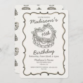 ベージュスイーツ16ハートコケットさくらんぼケーキ誕生日 招待状 (正面/裏面)