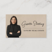ベージュスエードのQRコード付き写真不動産名刺 名刺 (正面)