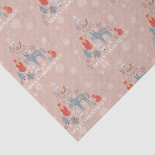 ベージュスカンジナビアのトナカイの木の動物のスノーフレーク 薄葉紙 (詳細)