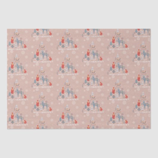 ベージュスカンジナビアのトナカイの木の動物のスノーフレーク 薄葉紙 (正面)