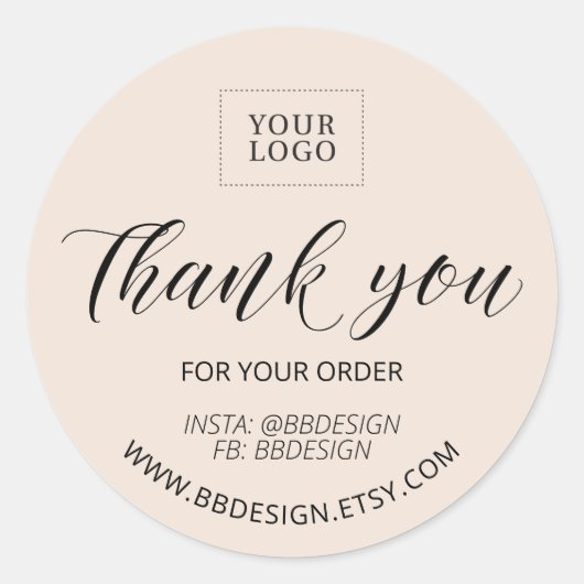 ベージュスタイリッシュスモールビジネスステッカー ラウンドシール (正面)