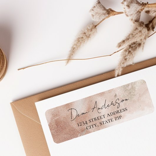 ベージュスタイリッシュ赤面差出人住所ラベル ラベル